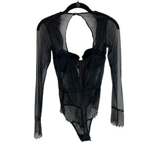 Victoria’s Secret black lace long sleeve sheer lace bodysuit size 34B